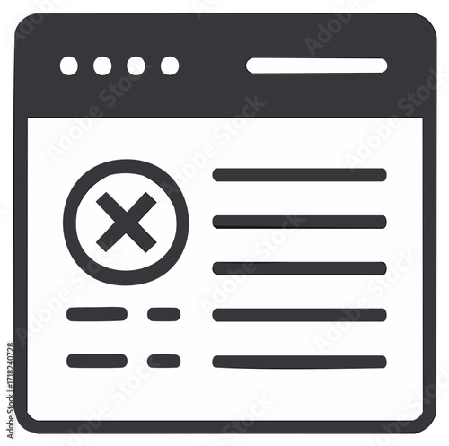 Minimalist flat icon of a browser window displaying an error message or rejection symbol