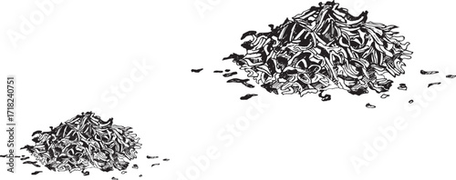 Hand drawn pile of loose leaf tea in vintage engraving style. Herbal dry tea leaves vector illustration. Perfect for packaging, menu, cafe, organic drink, natural product, oriental design