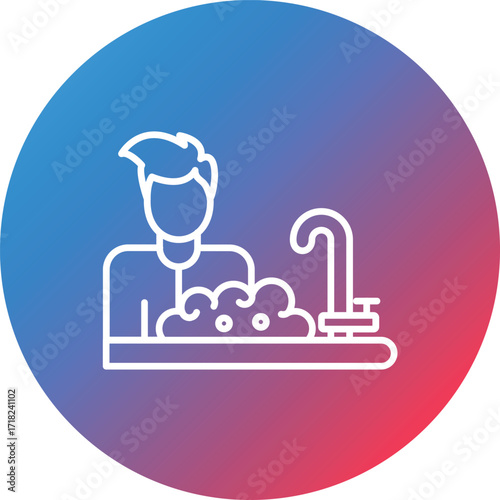Man Washing Dishes Line Gradient Circle Background Icon