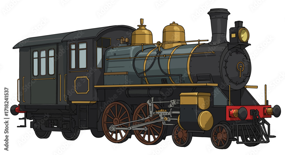 Naklejka premium Vintage steam locomotive with detailed mechanical design and classic gold acc…
