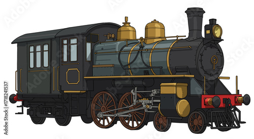 Vintage steam locomotive with detailed mechanical design and classic gold acc…