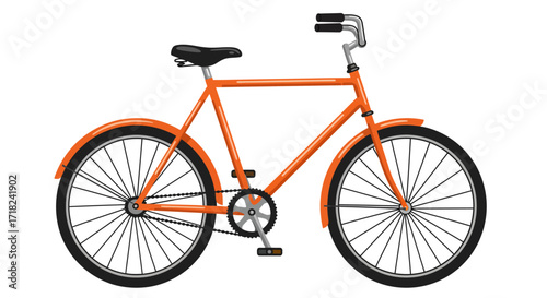 Classic orange bicycle side view with minimalist design and detailed features