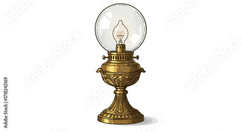 Vintage brass oil lamp with glass globe and intricate details in elegant design