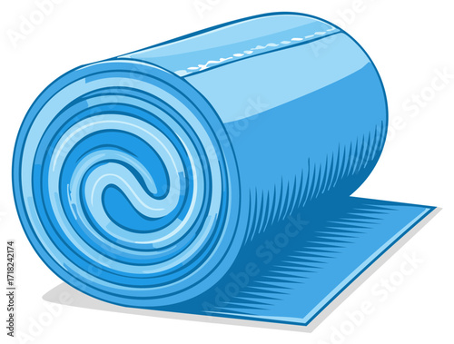 Rolled up blue fitness mat for yoga pilates or camping gear vector illustration