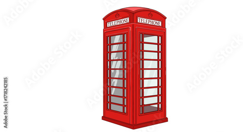 Classic red british telephone booth on white background