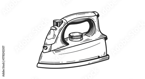 Vintage iron drawing: hand drawn household appliance in monochrome style