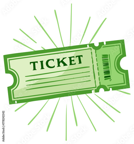 Green Ticket with Bursting Rays Illustration