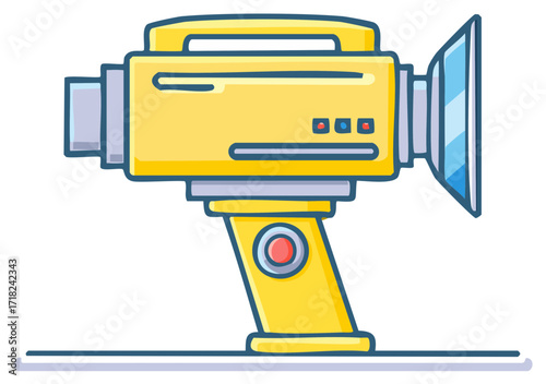 Vivid yellow retro video camera illustration capturing classic movie footage and vintage media technology
