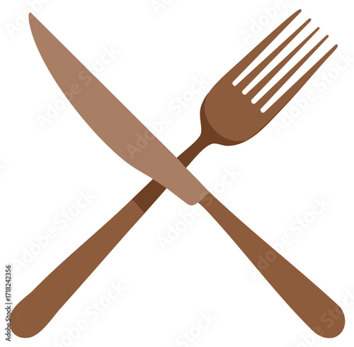 Crossed fork and knife in a simple illustration