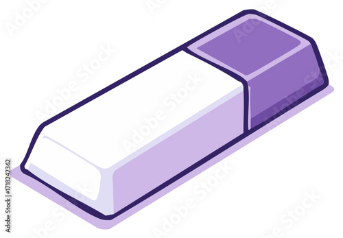 Vector illustration of a purple and white eraser, editing tool for removing pencil marks