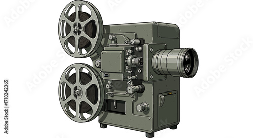 Vintage film projector with detailed mechanical design for retro cinema