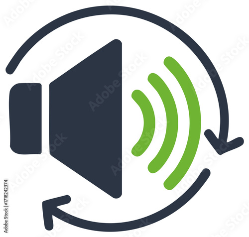 Sound Waves Emanating from Speaker Circled by Arrows Displaying Audio Rotation