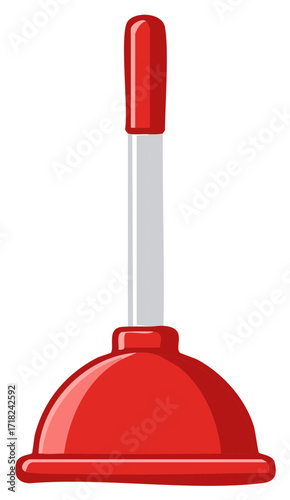 Bright Red Plunger Illustration for Plumbing Solutions and Home Maintenance Tasks Tool for Repair