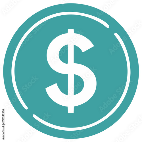 Dollar Currency Coin Turquoise Icon Sign Financial Symbol Economic Value