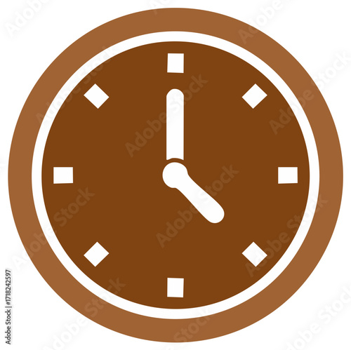 Simple brown clock icon showing time on a round analog face