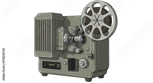 Vintage projector in detailed style depicting classic cinema equipment
