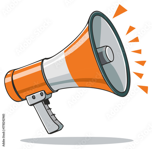 Orange and white cartoon megaphone making a loud announcement or protest communication
