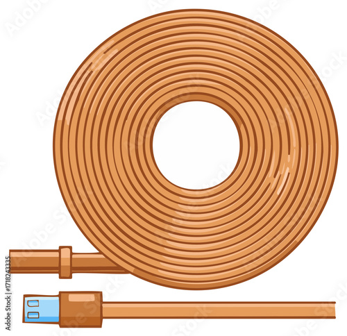 Coiled USB cord, brown, charging wire, cable, data transfer connector, rolled organized, technology connection, modern device, digital device