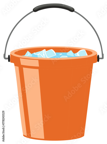 Orange Bucket Filled with Ice Water: Summer Refreshment and Cooling Solution