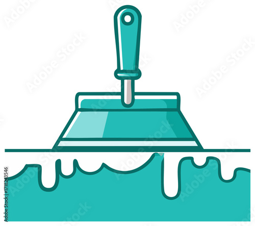 Spatula applying teal paint illustration. Construction and renovation concept.
