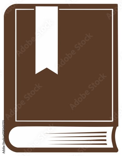 Hardcover book with white bookmark illustration in brown tones for reading or education material