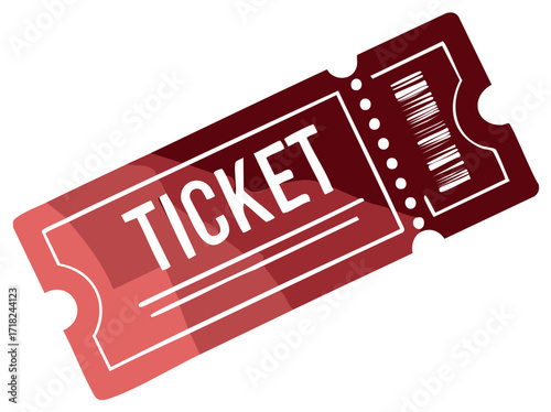 Red ticket graphic design with text for entrance, event, or pass to attend
