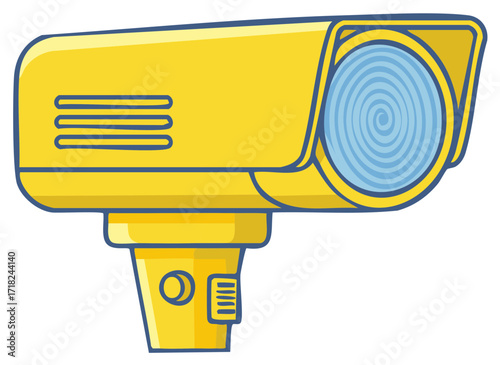 Yellow surveillance camera illustration monitoring for security or safety