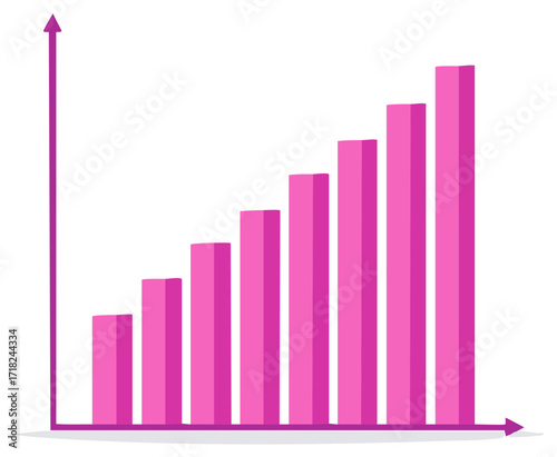 Pink bar graph trending upwards showing positive growth on a simple chart