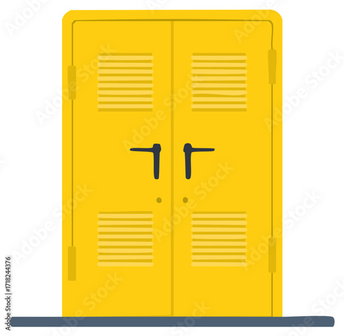 Yellow double doors with black handles vector illustration