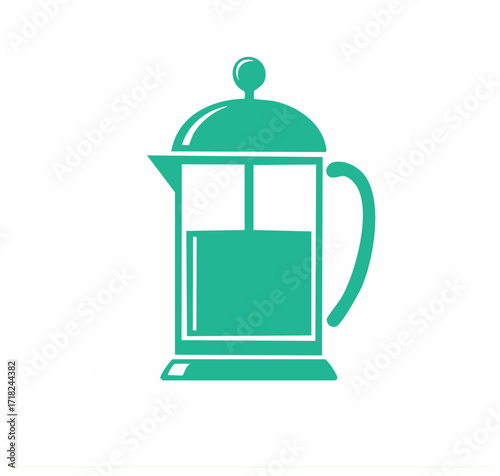 French Press Graphic Icon Modern Teal Aesthetic Coffee Brewing Method Utensil Flat Illustration