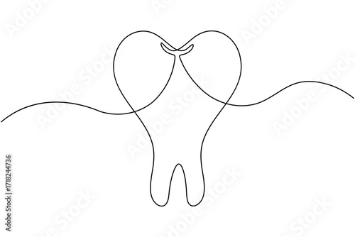 Tooth and teeth continuous one line drawing minimalist smile healthy dental  vector illustration