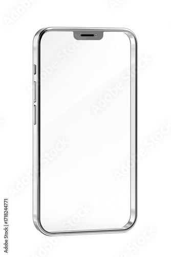 White smartphone mockup with empty screen, isolated on transparent background