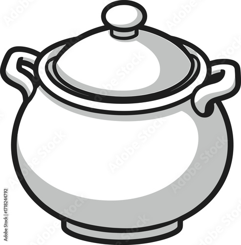 Cooking casserole pot with lid, home kitchenware illustration

