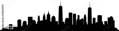 Manhattan skyline with famous skyscrapers in black