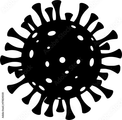 Black silhouette of a virus with multiple spikes and circular shapes. Vector illustration