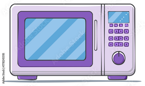 Purple cartoon microwave oven isolated illustration for kitchen appliance concepts