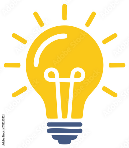 Illustration of a yellow lightbulb with light rays, symbolizing ideas and creativity.