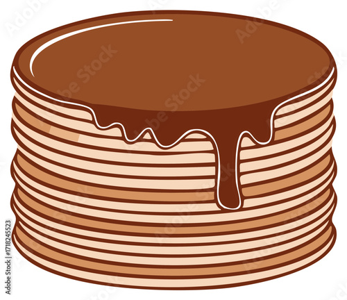 Illustration of pancakes with chocolate syrup dripping down