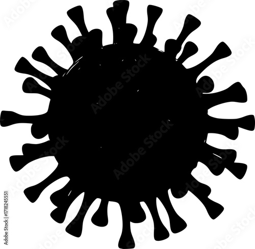Black silhouette of a virus with multiple spikes and circular shapes. Vector illustration