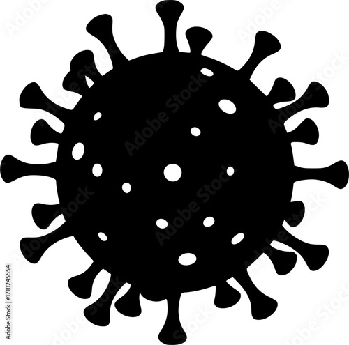 Black silhouette of a virus with multiple spikes and circular shapes. Vector illustration