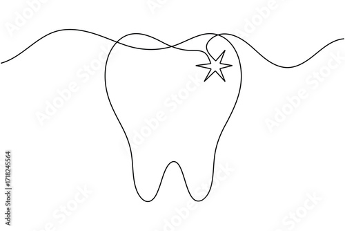 Tooth and teeth continuous one line drawing minimalist smile healthy dental  vector illustration