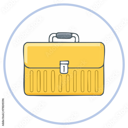 Illustrated Yellow Lunchbox Briefcase with Blue Circle Graphic