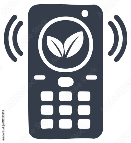 Smart Thermostat Eco-Friendly Device Vector Graphic Illustration with Leaves in a Circular Display Showing Signal