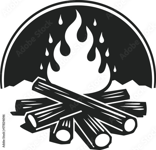 Bonfire with firewood, camping wilderness campfire illustration

