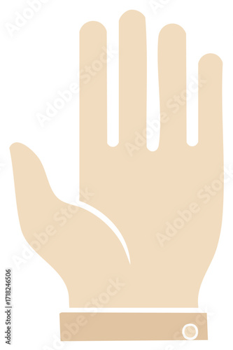 Stylized hand in a gesture of stop, warning, or request in a minimal design with shirt cuff detail