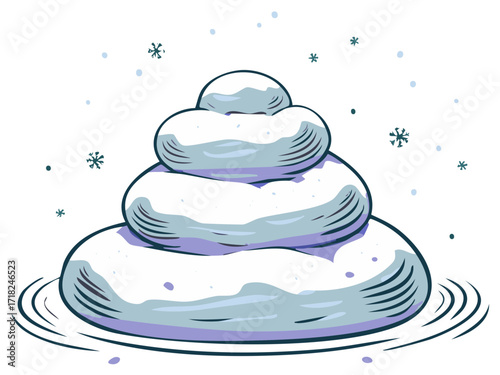 Cartoon illustration of a snow pile with snowflakes falling