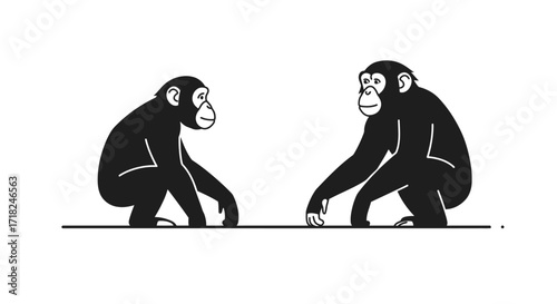 Two chimpanzees facing each other curious intelligent primates in a stylized artistic depiction
