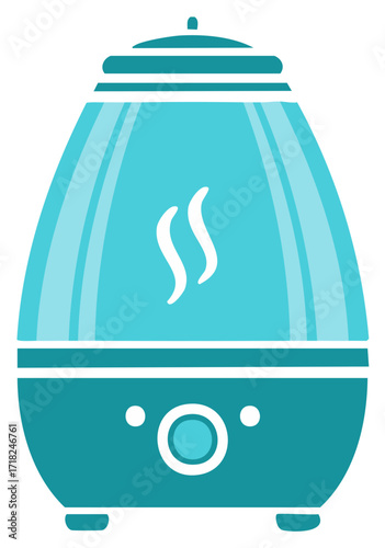 Teal Humidifier Vector Illustration with Steam Vapor for Air Purification, Healthy Home Climates