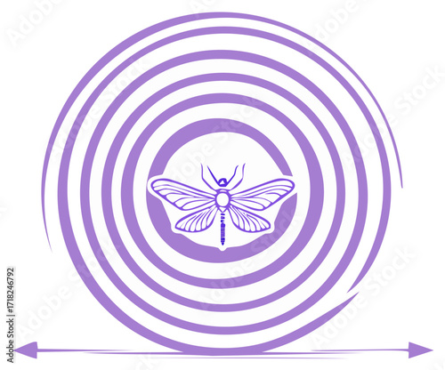 Stylized Dragonfly Inside Concentric Circles With Arrows Aesthetic Vector Illustration