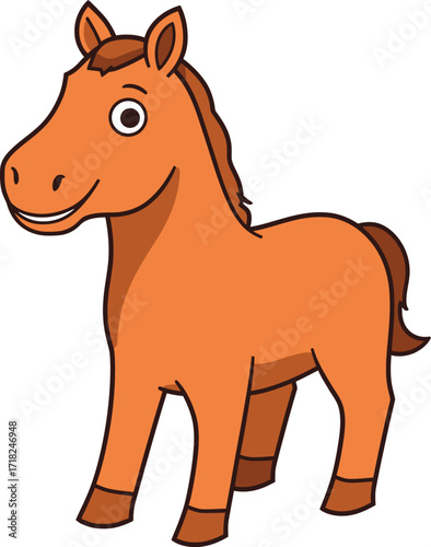 Cute orange cartoon horse, funny farm animal illustration

